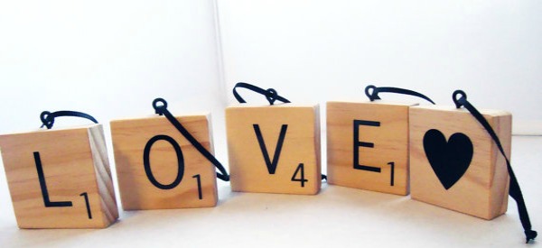 Scrabble tile Christmas tree ornaments