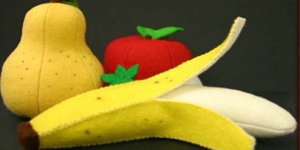 Fruit for imaginative play made by hand from merino wool