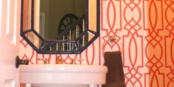Coral Trellis Wallpaper Powder Room