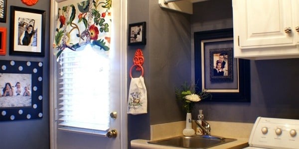 Redecorated Laundry Room With Chandelier, Paint and Pictures