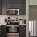 Kitchen Redo With Dark Gray Cabinets & White Subway Tile