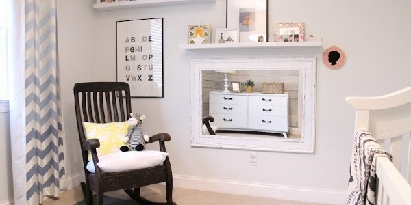 Grey Boys Bedroom Nursery with Ombre Chevron Curtains