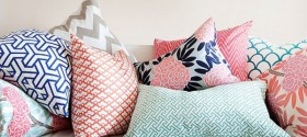 pink and navy throw pillow