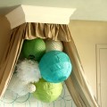 Girls Bedroom with stenciled wall and crown cornice canopy bed blue and green (7) featured image