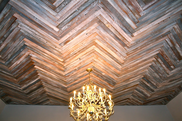 Reclaimed Wood Herringbone Ceiling