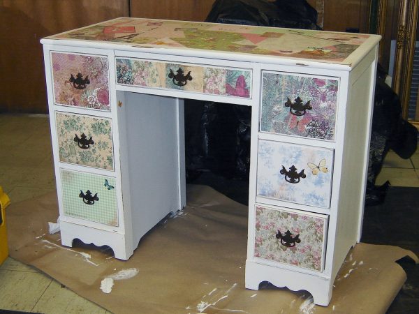 Little Girls Modpodged and Antiqued Desk