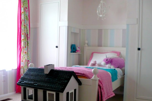 little girls striped wall bedroom