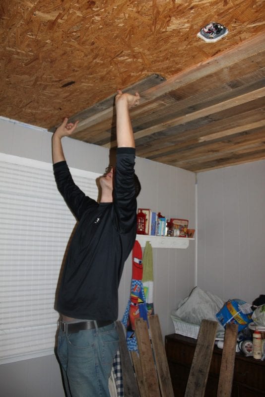 How to install a DIY rustic wood ceiling by Maple Leaves and Sycamore Trees featured on Remodelaholic