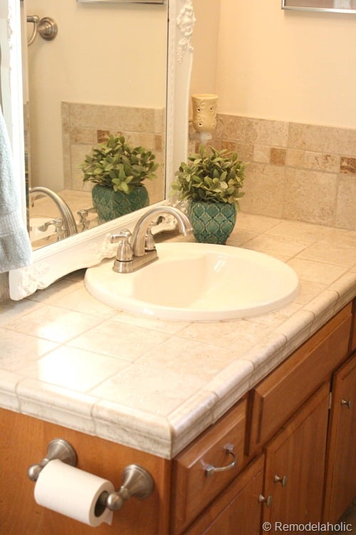 bathroom faucet install after and cabinet