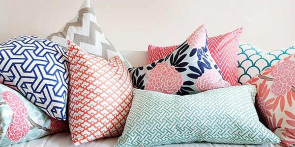 pink and navy throw pillow
