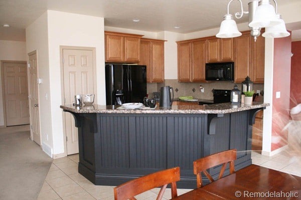 black board and batten kitchen island makeover in L-shaped kitchen floor plan, Remodelaholic