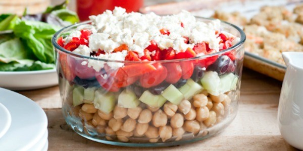 healthy summer recipes - layered greek chickpea salad