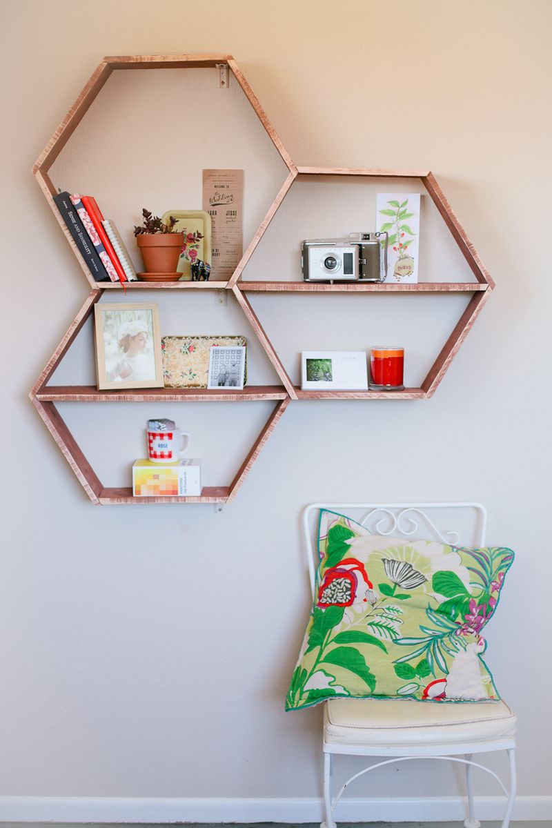 Top Ten Hexagon Projects For The Home Diy Honeycomb Wall Shelves A Beautiful Mess