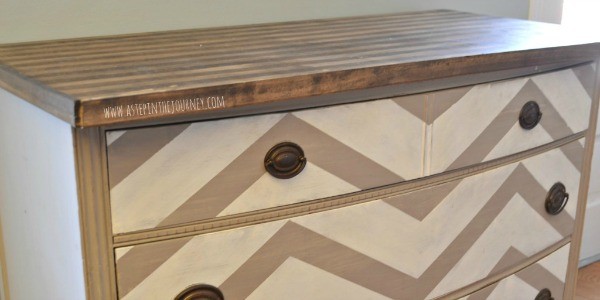 chevron kitchen buffet dresser with striped butcher block top feature