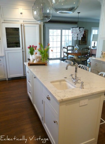 kitchen remodel, marble counters and built-in storage, Eclectically Vintage