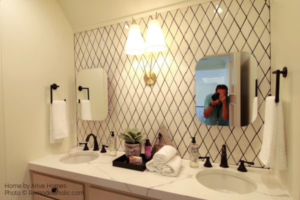 Simple Wall Painting Ideas For Bathrooms, Diamond Tile Wall With Black Grout, Remodelaholic UVPH17 H04