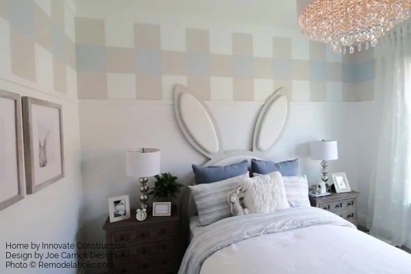 Simple Wall Painting Ideas For Kids Room, Gray Taupe Griege Gingham Check Accent Wall Above Wainscoting, Remodelaholic UVPH19 H05