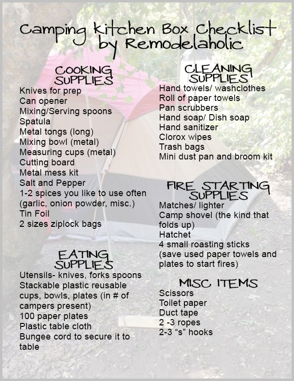 Easy Camping Kitchen Box Checklist | Remodelaholic