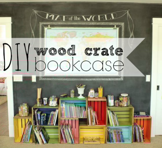 diy two tone wood crate bookcase, The Pleated Poppy