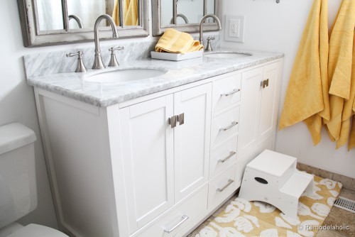 Updated Bathroom; Single Sink Vanity to Double Sink | Remodelaholic