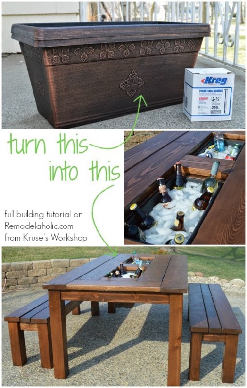 Remodelaholic Build A Patio Table With Built In Ice Bo Turn A Basic Planter Box Into Drink Cooler Built In To Patio Table
