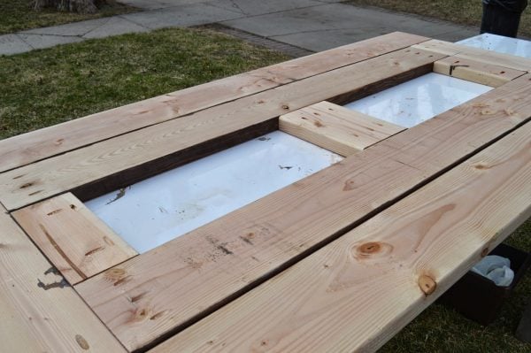 Remodelaholic Build A Patio Table With Built-In Ice Boxes add skirting to ice box frames on patio table 6, Kruse's Workshop on Remodelaholic - Remodelaholic Build A Patio Table With Built-In Ice Boxes