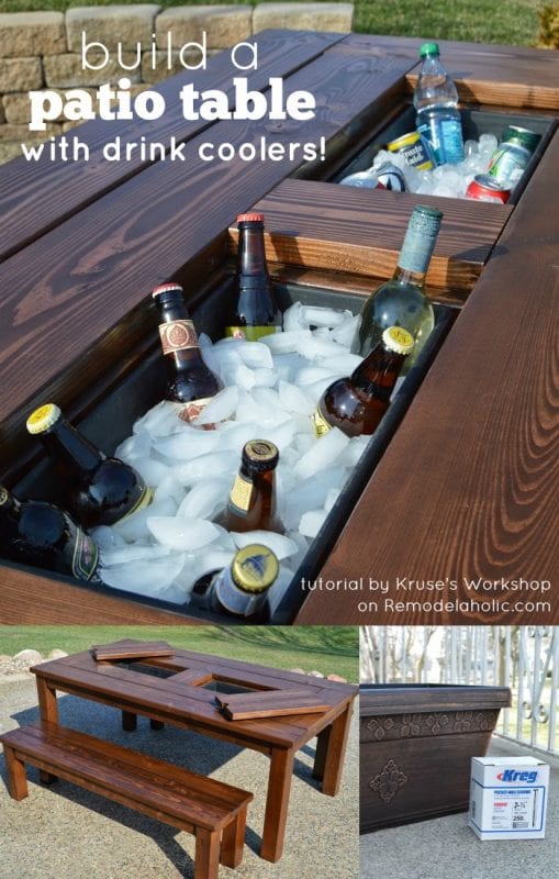 Remodelaholic Build A Patio Table With Built In Ice Bo Top Diy Patio Table With Drink Coolers Remodelaholic