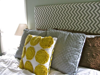 chevron square upholstered headboard via Remodelaholic