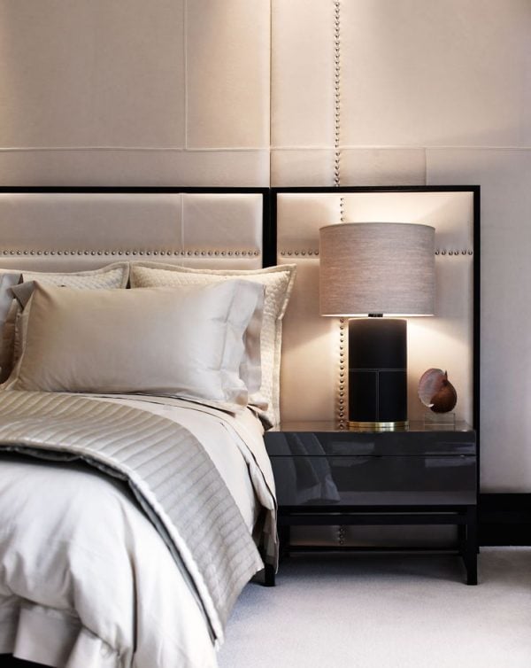 flat upholstered nailhead headboard via Munge Leung