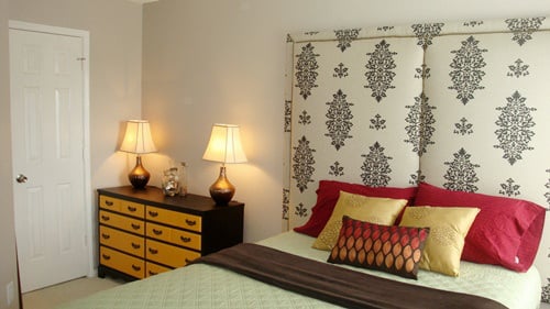 tall upholstered rectangle headboard via Remodelaholic