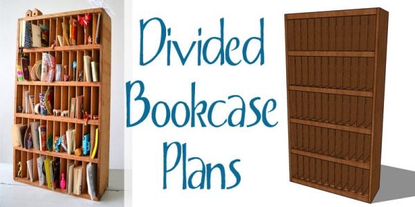 Free project plans to build a rustic divided bookcase on Remodelaholic.com
