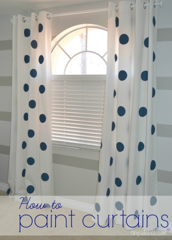 Tiny Sidekick - polka dot painted curtains - via Remodelaholic