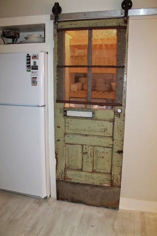 vintage pantry barn door with screen and automatic light, Girl Meets Carpenter on @Remodelaholic