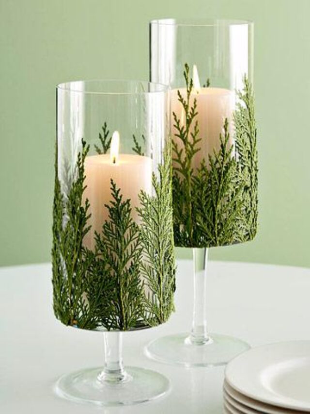 Cropped Springs Of Evergreen Fir As Candleholders Living The Country Life Via @Remodelaholic.jpg