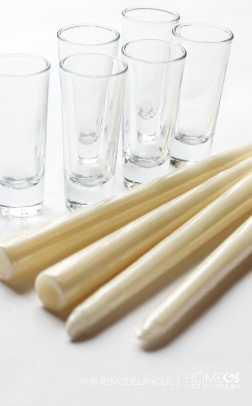 Shot glasses and tapered candles - for Remodelaholic