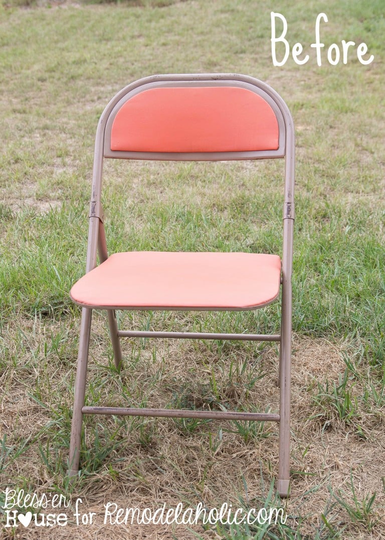 Easy Grain Sack Style Painted Folding Chair Makeover Remodelaholic