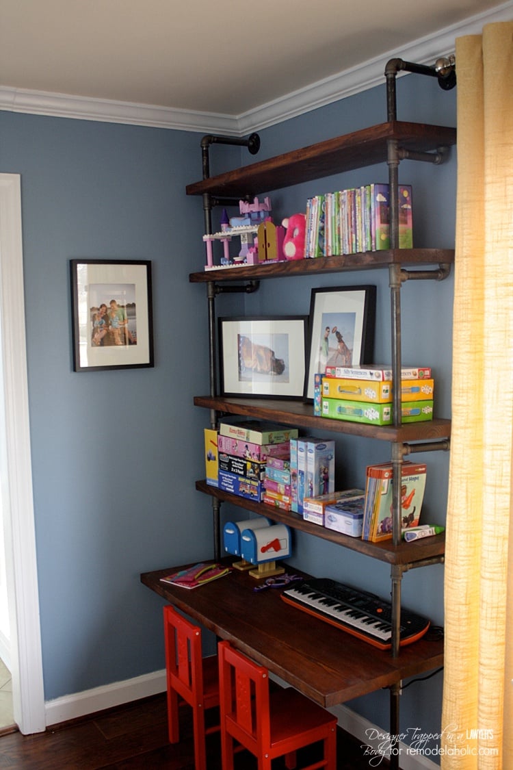 DIY Industrial Pipe Shelves and Desk Remodelaholic
