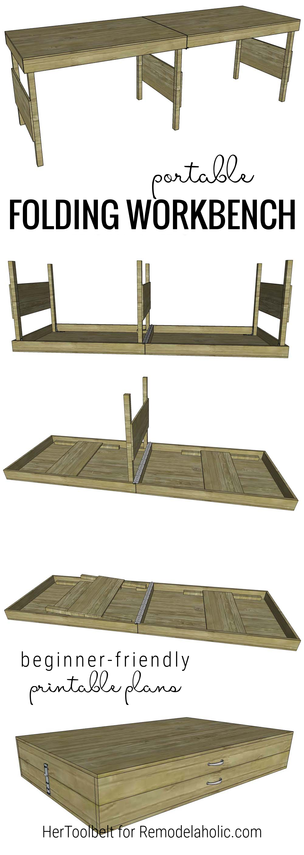 Diy Portable Folding Workbench Plans, Beginner Friendly, One Sheet Of Plywood, Remodelaholic