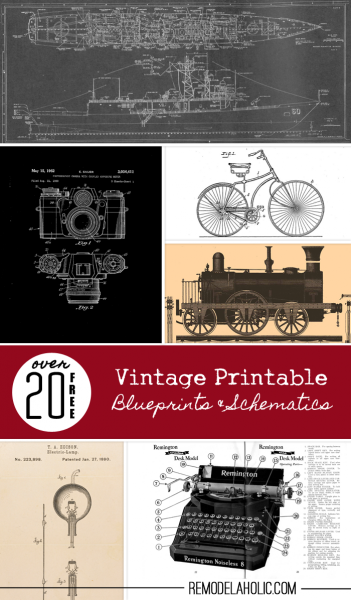 20+ Free Vintage Printable Blueprints and Schematics | Remodelaholic.com #printables #blueprint #art