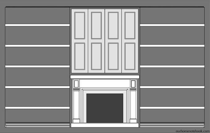 Chimenea empotrada envolvente y estantería con rincón de TV oculto