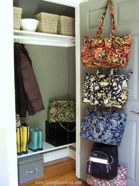 Is your coat closet small and cluttered? Turn your messy coat closet into an organized space with the help of these 11 coat closet ideas! 11 Ways to Upgrade Your Coat Closet via @tipsaholic #coatcloset #organize #closet #closets #diy