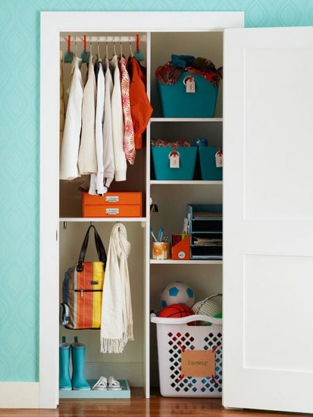 Is your coat closet small and cluttered? Turn your messy coat closet into an organized space with the help of these 11 coat closet ideas! 11 Ways to Upgrade Your Coat Closet via @tipsaholic #coatcloset #organize #closet #closets #diy