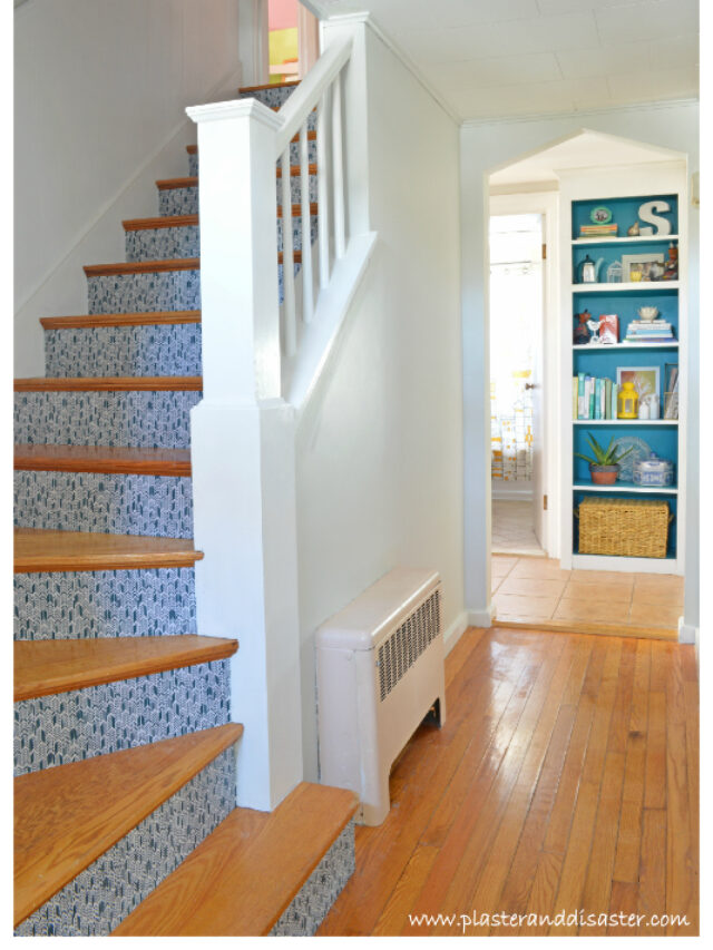 Cropped Stairway Update With Wood Tread And Fabric Riser By Plaster And Disaster Featured On @Remodelaholic.jpg