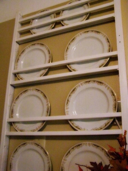 upcycled crib into plate rack, farmhouse style
