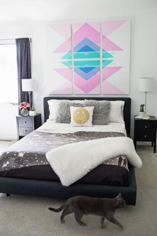 Large DIY Wall Decor: diy geometry triptych art (A Beautiful Mess)