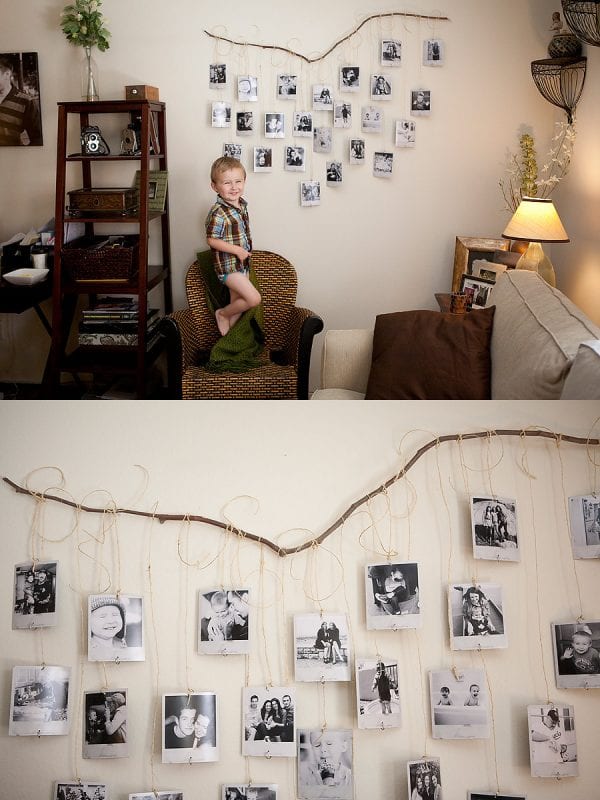 hang photos and art prints from a branch (Bre Thurston)