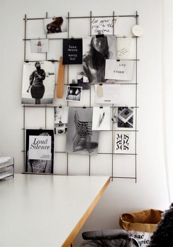 metal grid and binder clips to hold notes, art prints, and photos (My Domaine)