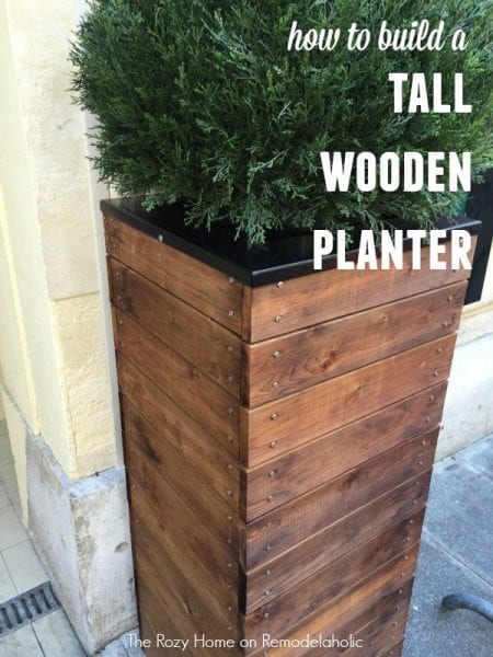 How to Build a Tall Wooden Planter with metal screw accents