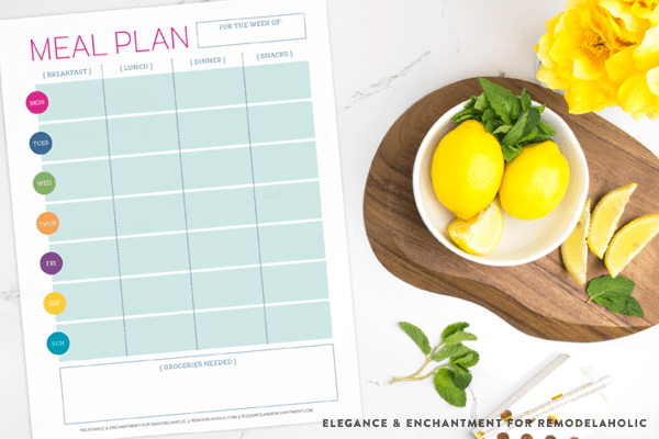 Get your school year on track with this free printable meal planner. With a space to plan all of your breakfasts, lunches, dinners and snacks, you can stay organized and disciplined to keep a healthy diet. Design by Elegance & Enchantment for Remodelaholic.