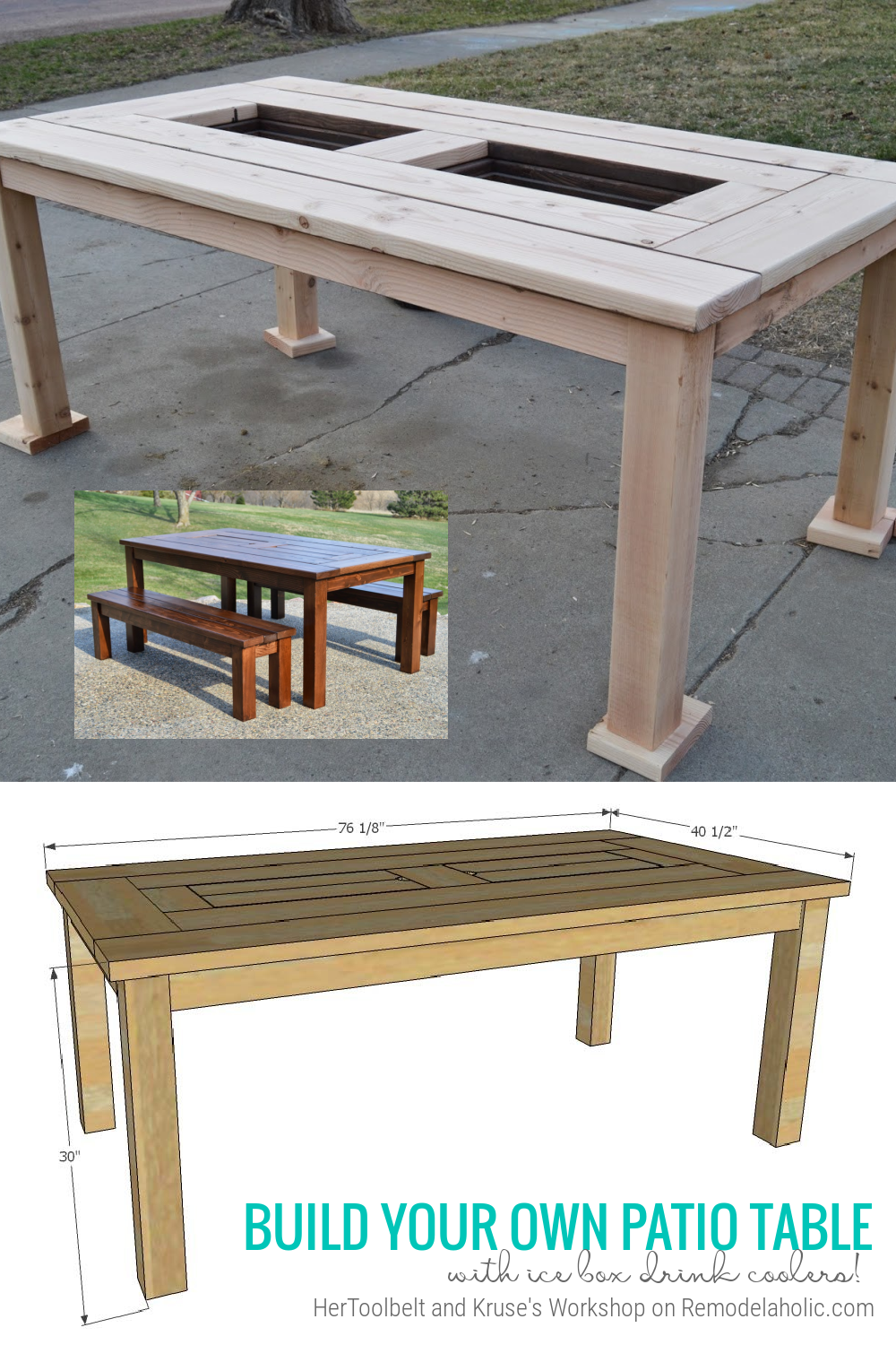 Remodelaholic | Woodworking Plans: Patio Table with Built-in Drink Coolers